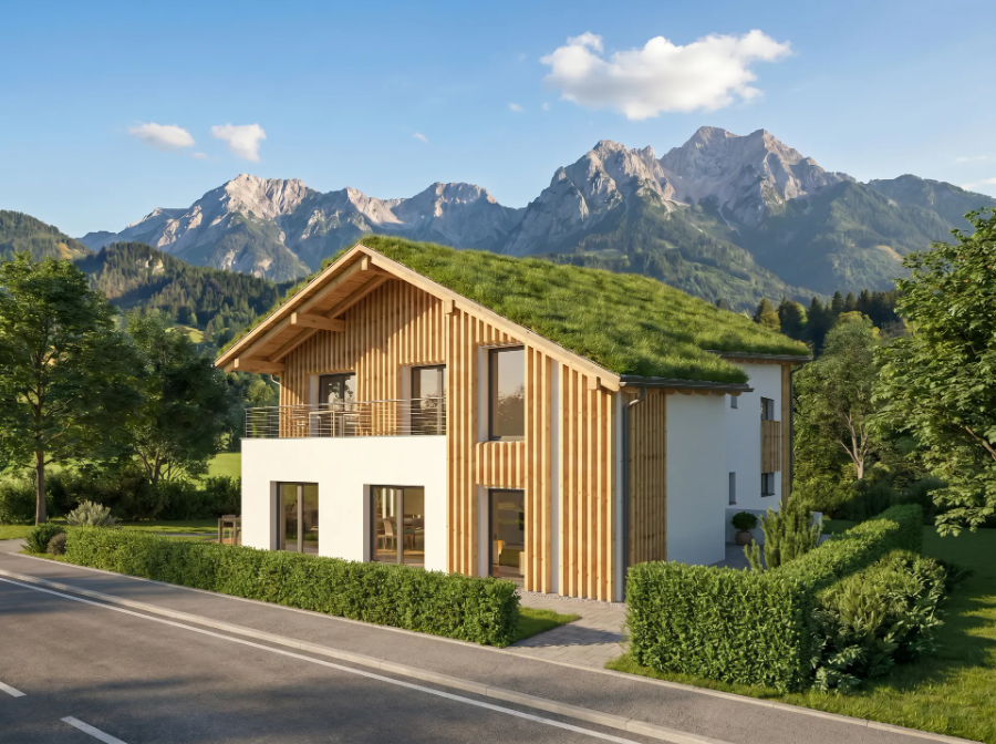 Zweifamilienhaus Aschau im Chiemgau – Visualisierung Hauptansicht